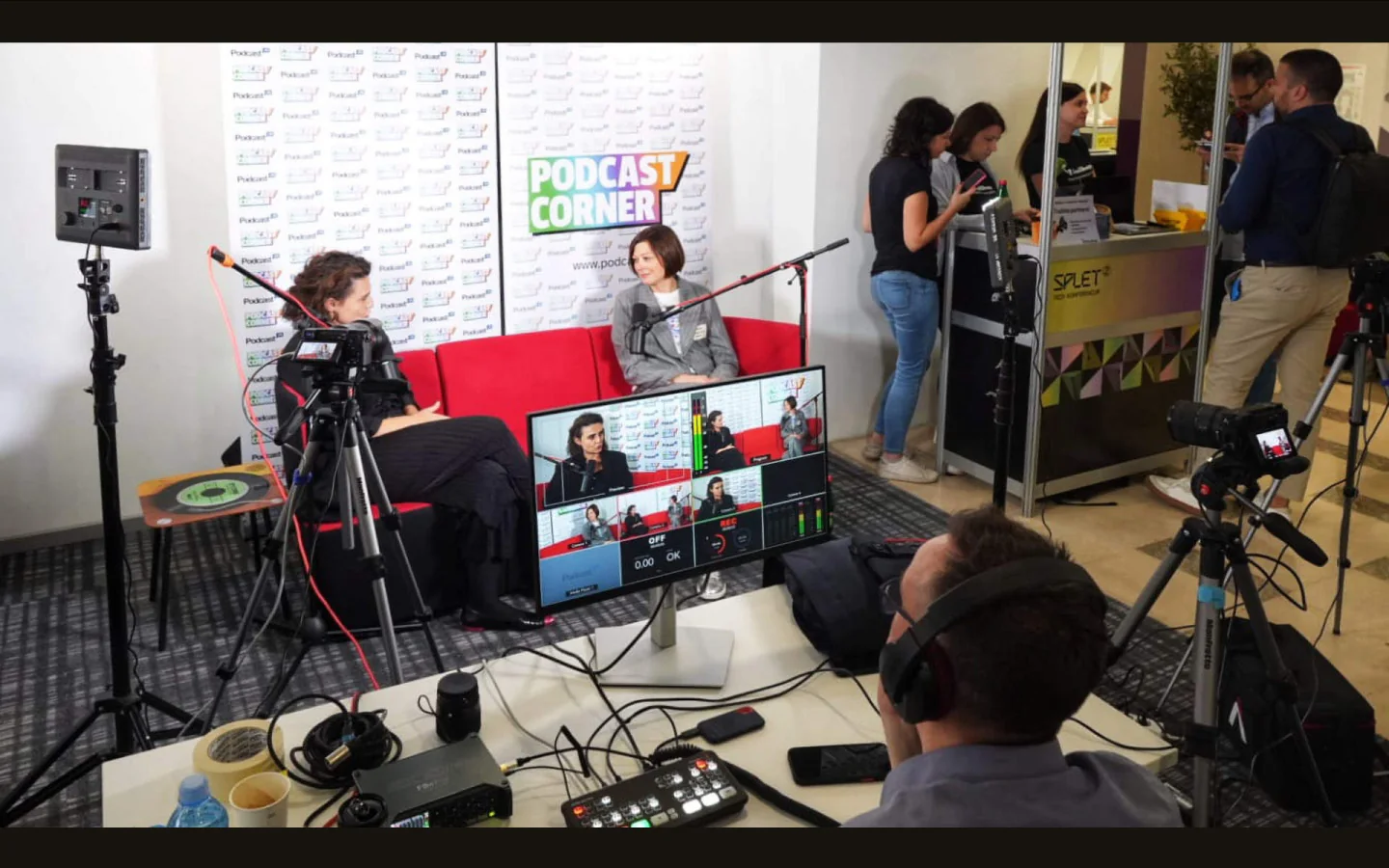Multi-camera interview production with a monitoring and mixing station